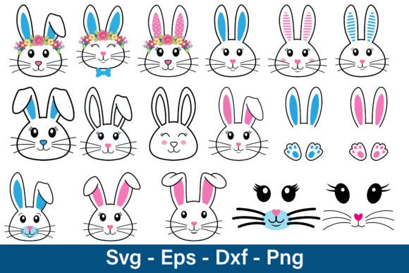 Cute Easter Bunny Faces Clipart Set SVG