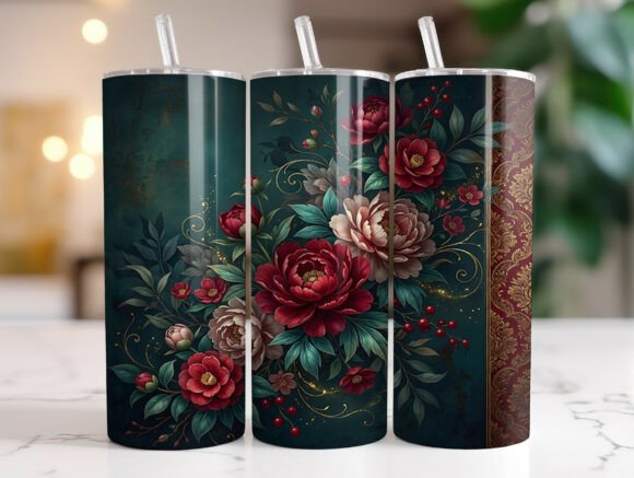 Dark Peony Floral Garden Tumbler Wrap