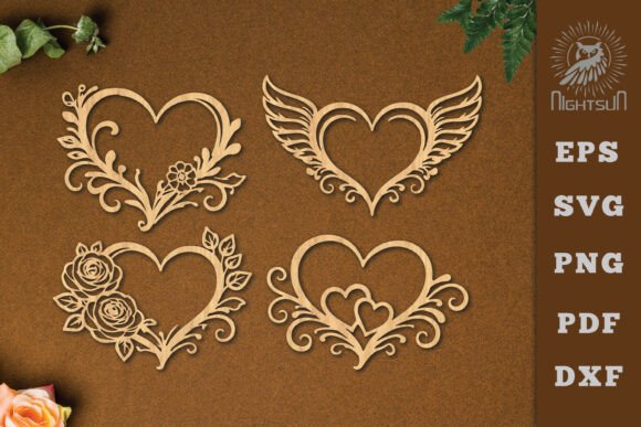 Decorative Floral Hearts Lasercut SVG