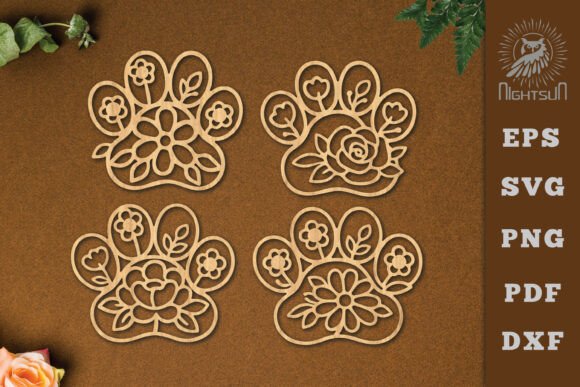 Decorative Floral Paw Lasercut SVG