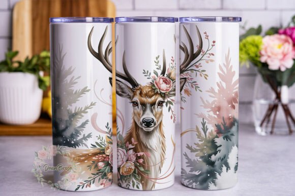 Deer Winter Floral 20oz Tumbler Wrap
