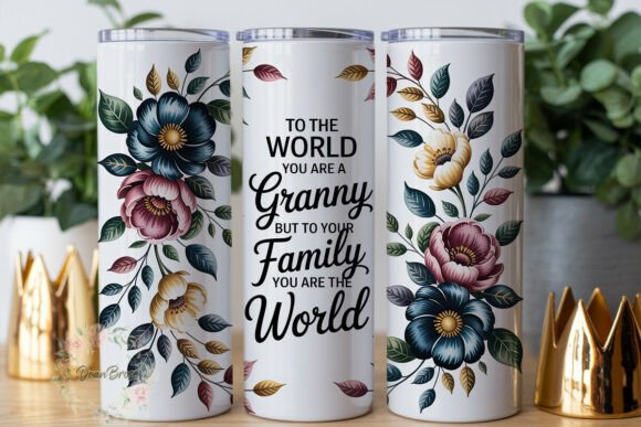 Granny Floral Blue Pink Gold Tumbler