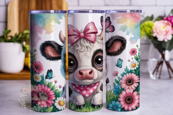 Pink Floral Cow 20oz Tumbler Wrap