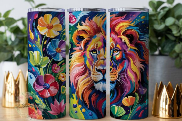 Vibrant Lion Floral Art 20oz Tumbler