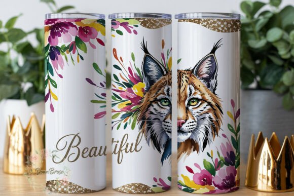 Watercolor Bobcat Floral 20oz Tumbler