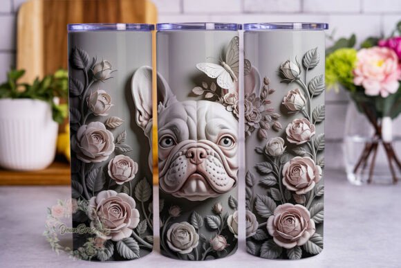 White French Bulldog Floral 20oz Tumbler